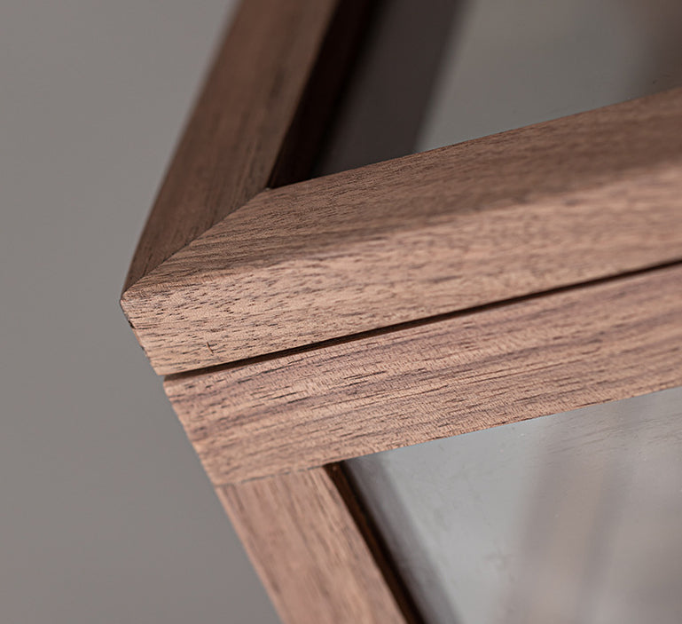 Gohobi Walnut Wood Glass Tea Cabinet with Drawer