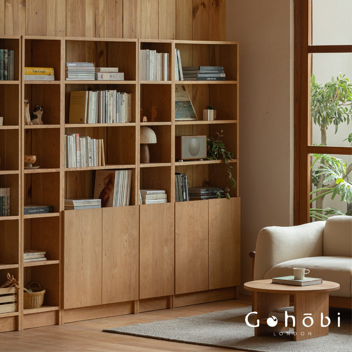 Gohobi Handmade Solid Wood Storage Cabinet – Multi-Layer Wooden Shelving Unit for Living Room or Study | FSC Certified Furniture