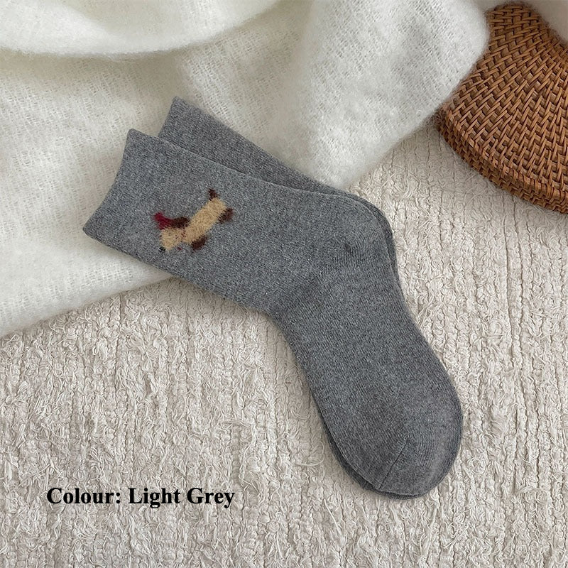 Gohobi Fleece-Lined Puppy Print Winter Socks