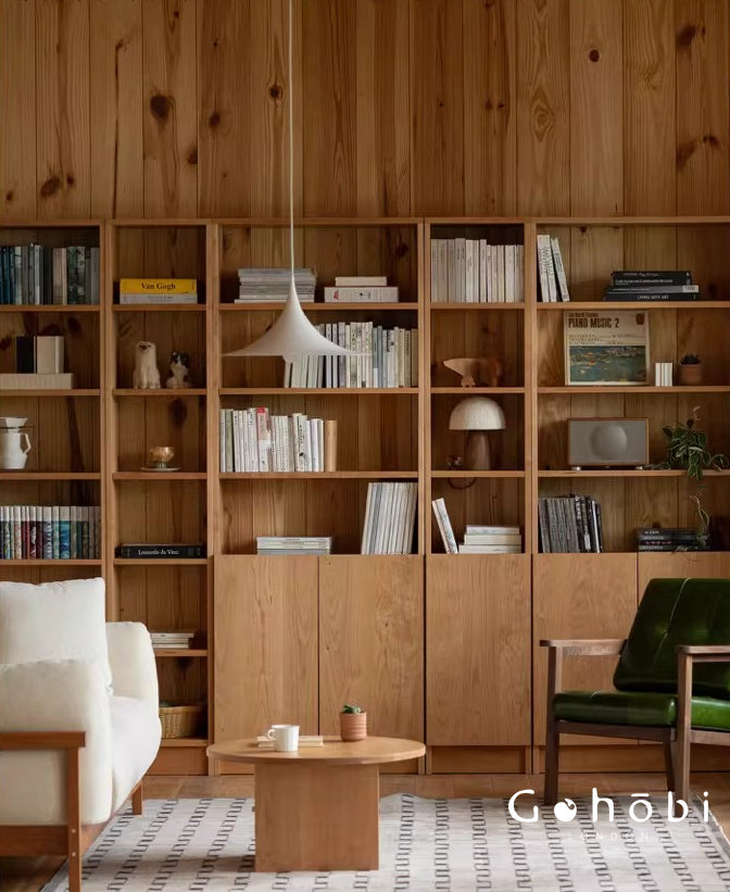 Gohobi Handmade Solid Wood Storage Cabinet – Multi-Layer Wooden Shelving Unit for Living Room or Study | FSC Certified Furniture
