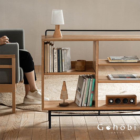 Gohobi Nordic Cherry Wood Solid Wood Bookcase – Handmade Storage Cabinet for Living Room or Study | FSC Certified Furniture