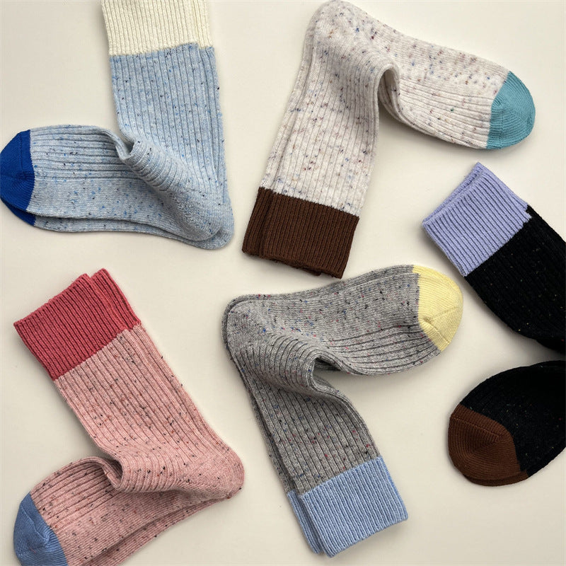 Gohobi Contrast Wool-Blend Thick Knit Socks