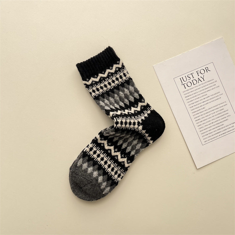Gohobi Fair Isle Thick Wool Mid-Calf Socks