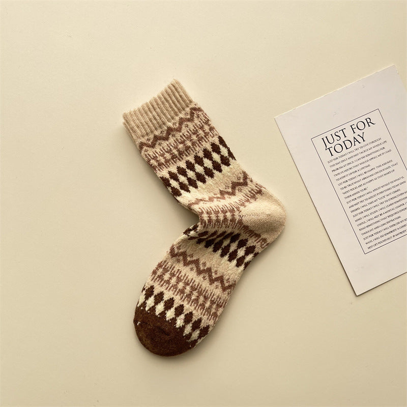 Gohobi Fair Isle Thick Wool Mid-Calf Socks
