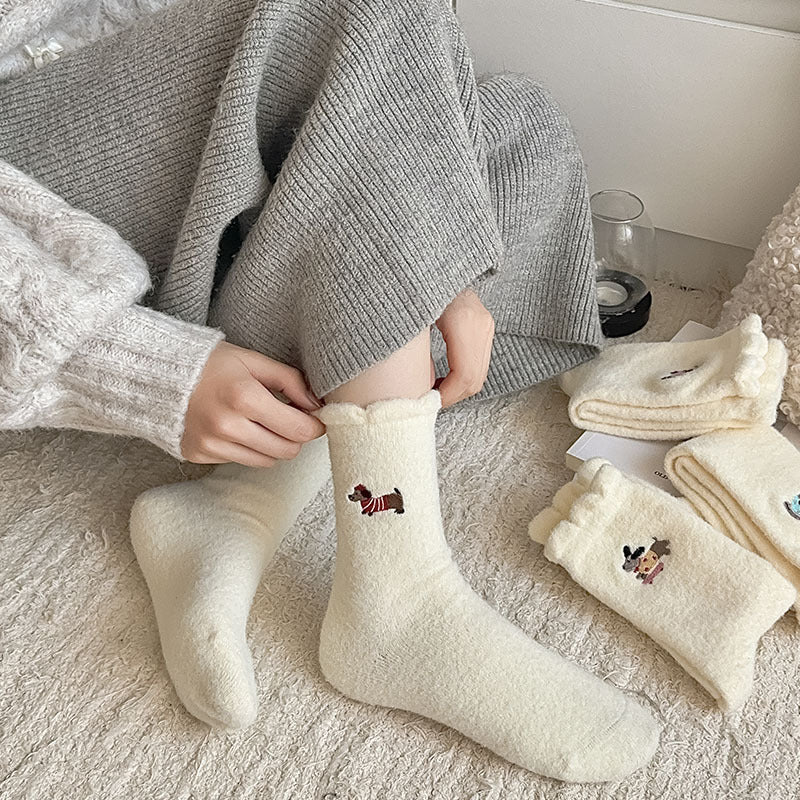 Gohobi Embroidered Puppy Plush Socks