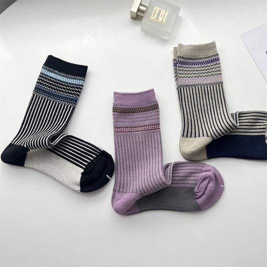 Gohobi Vintage Ribbed Knit Mid-Calf Socks