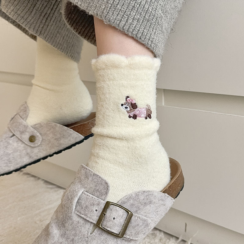Gohobi Embroidered Puppy Plush Socks