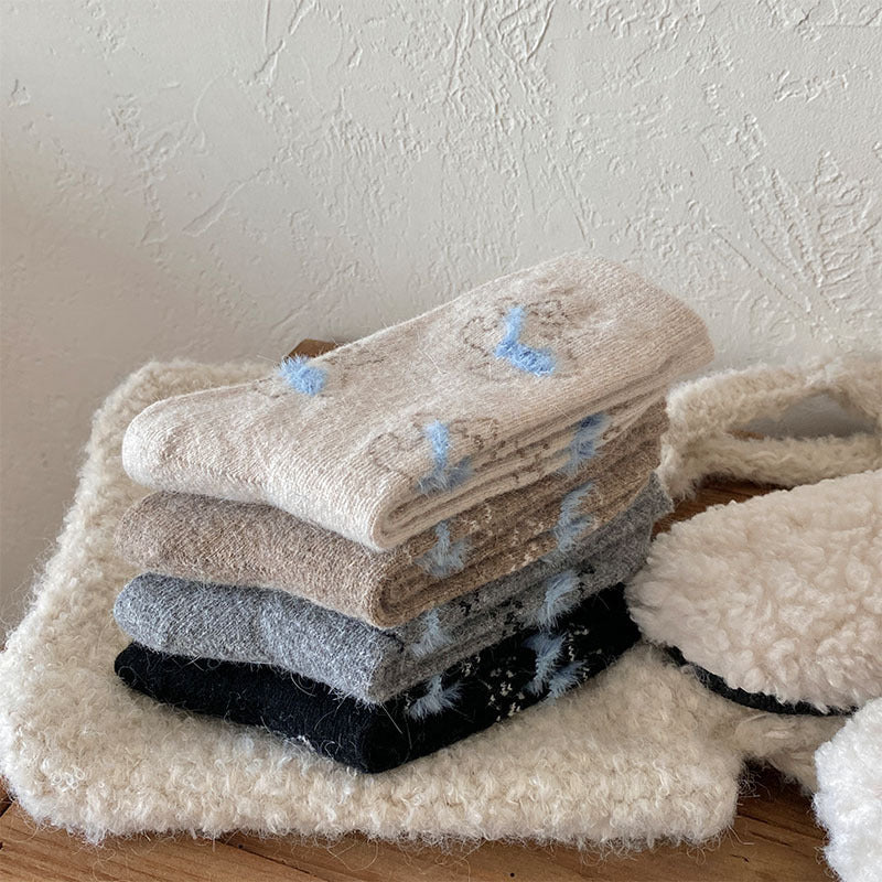 Gohobi Fleece-Lined Cat Print Winter Socks