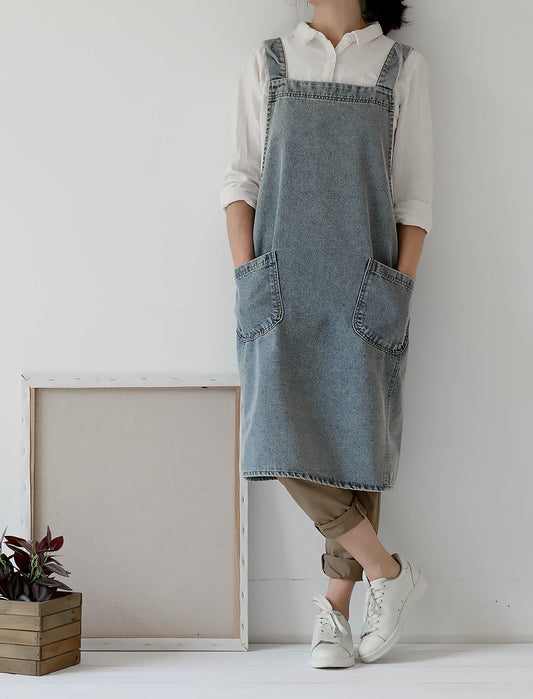 Gohobi Japanese Style Washed Denim Cotton Apron