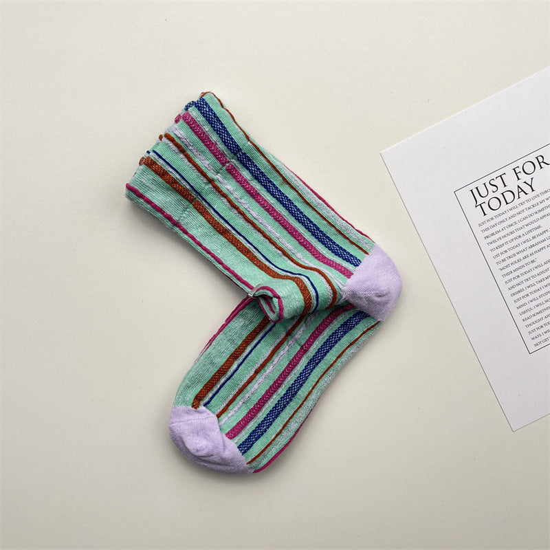 Gohobi Colorful Striped Mid-Calf Socks