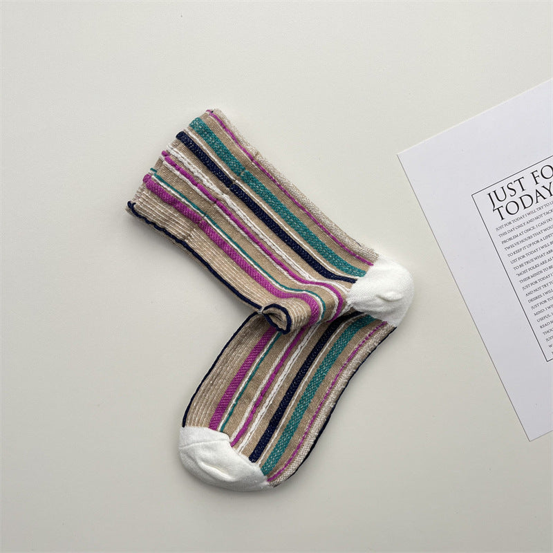 Gohobi Colorful Striped Mid-Calf Socks