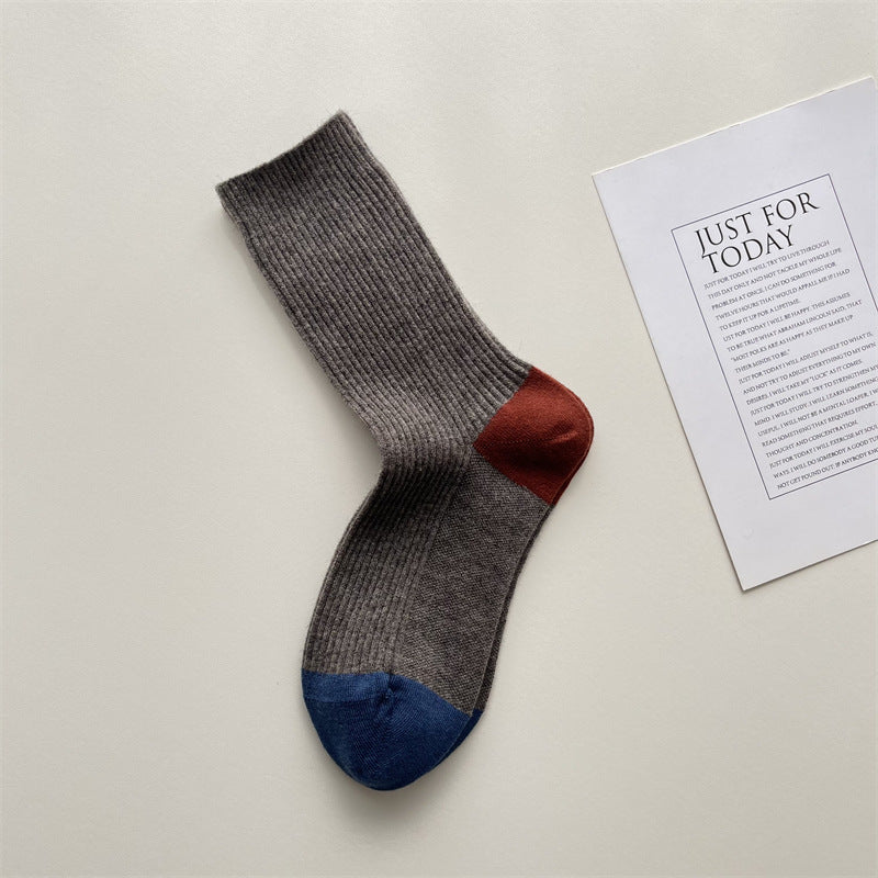 Gohobi Winter Wool Ribbed Colorblock Socks