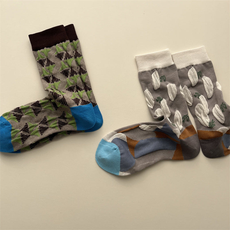 Gohobi Spring Summer Embossed Geometric Mid-Calf Socks