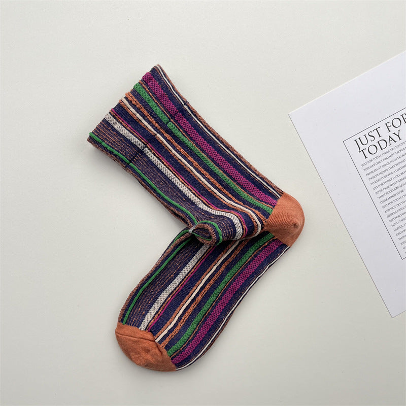 Gohobi Colorful Striped Mid-Calf Socks
