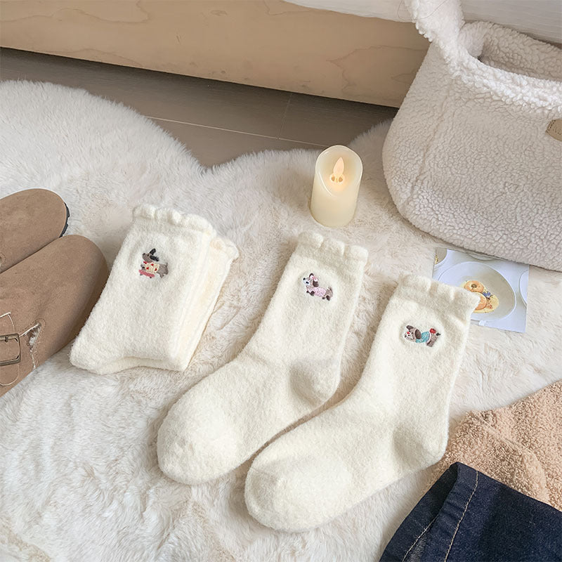 Gohobi Embroidered Puppy Plush Socks