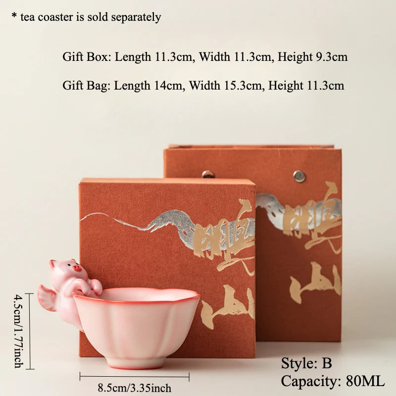 Gohobi Flying Pig Ceramic Teacup (tea coaster is sold separately)