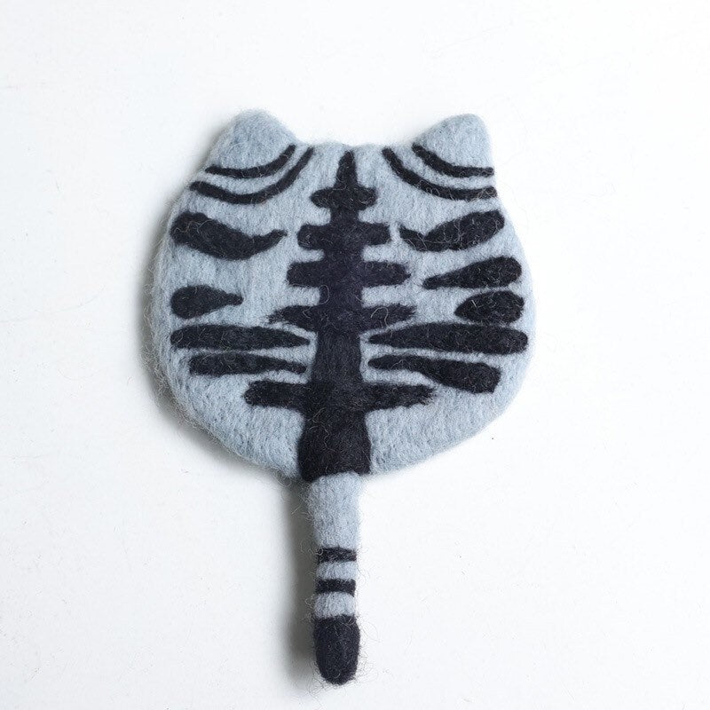 Gohobi Wool coaster, animal coaster, cat coaster, gift for her, gift for him, yellow grey black white cat