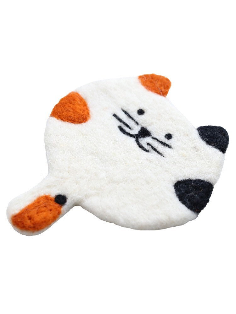 Gohobi Wool coaster, animal coaster, cat coaster, gift for her, gift for him, yellow grey black white cat