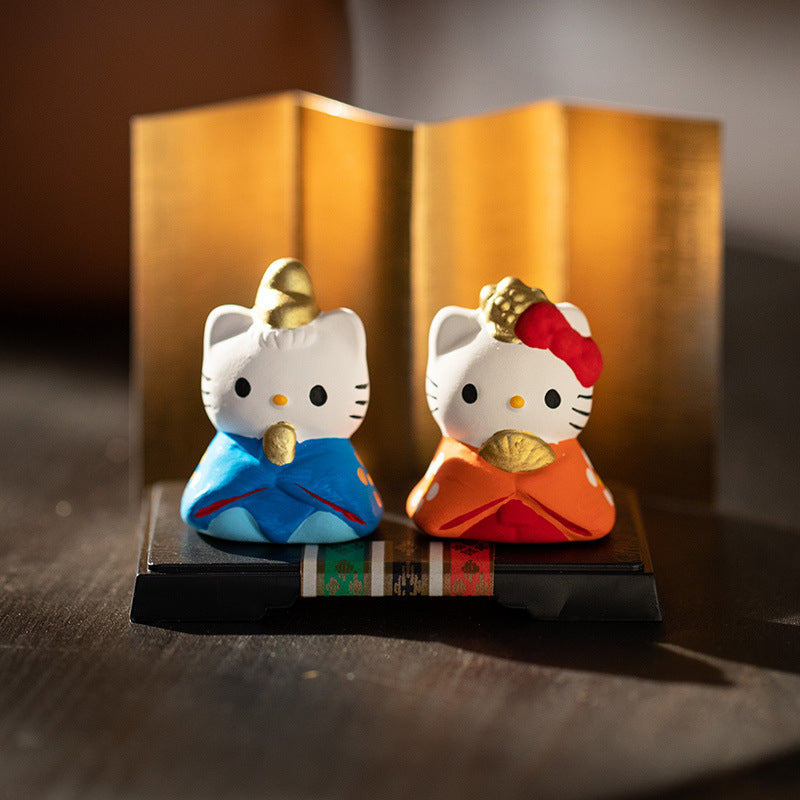 Hello Kitty Couple Ornaments - Ceramic Cute Desktop Decorations Gift Box [Made In Japan]