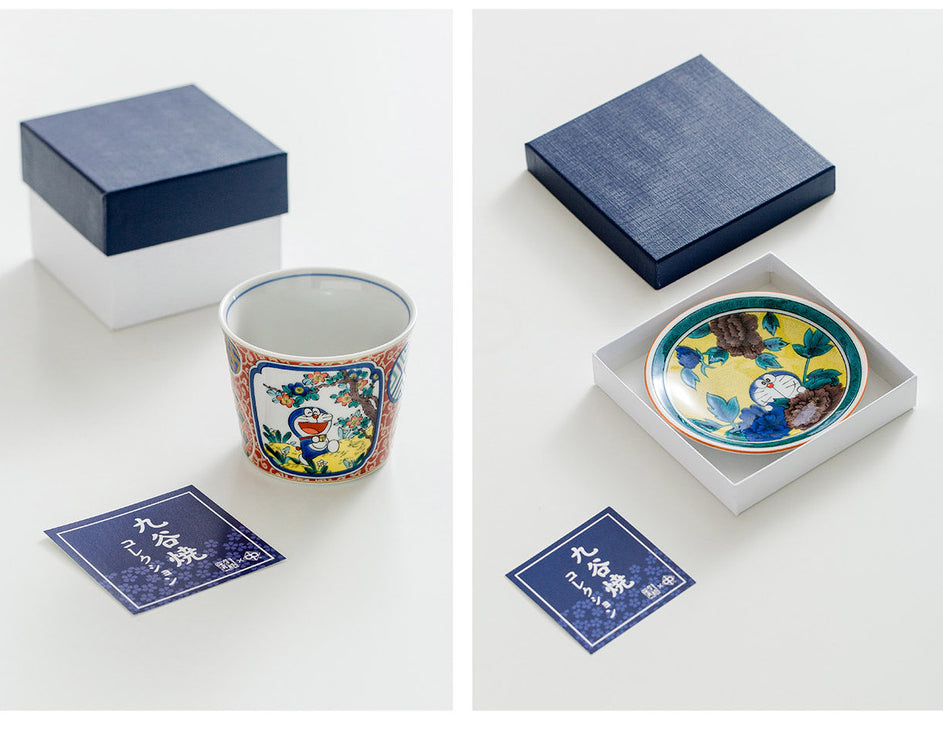 Gohobi Japanese Doraemon Tea Cup and Ceramic Plate Set [Made In Japan]