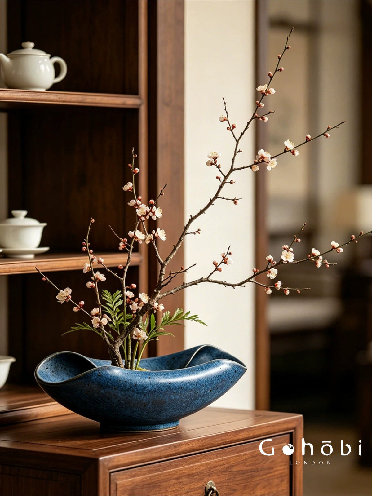 Gohobi Japanese Ikebana Ceramic Vase – Jingdezhen Medieval Style Large Flower Arrangement Vessel