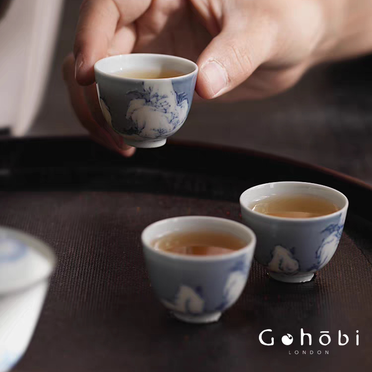 [賦山敘 x Gohobi] Gohobi Jingdezhen Hand-Painted Snow Landscape Teacup – Blue Scattering Glaze Gongfu Guest Cup