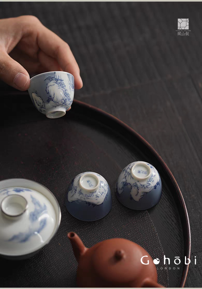 [賦山敘 x Gohobi] Gohobi Jingdezhen Hand-Painted Snow Landscape Teacup – Blue Scattering Glaze Gongfu Guest Cup