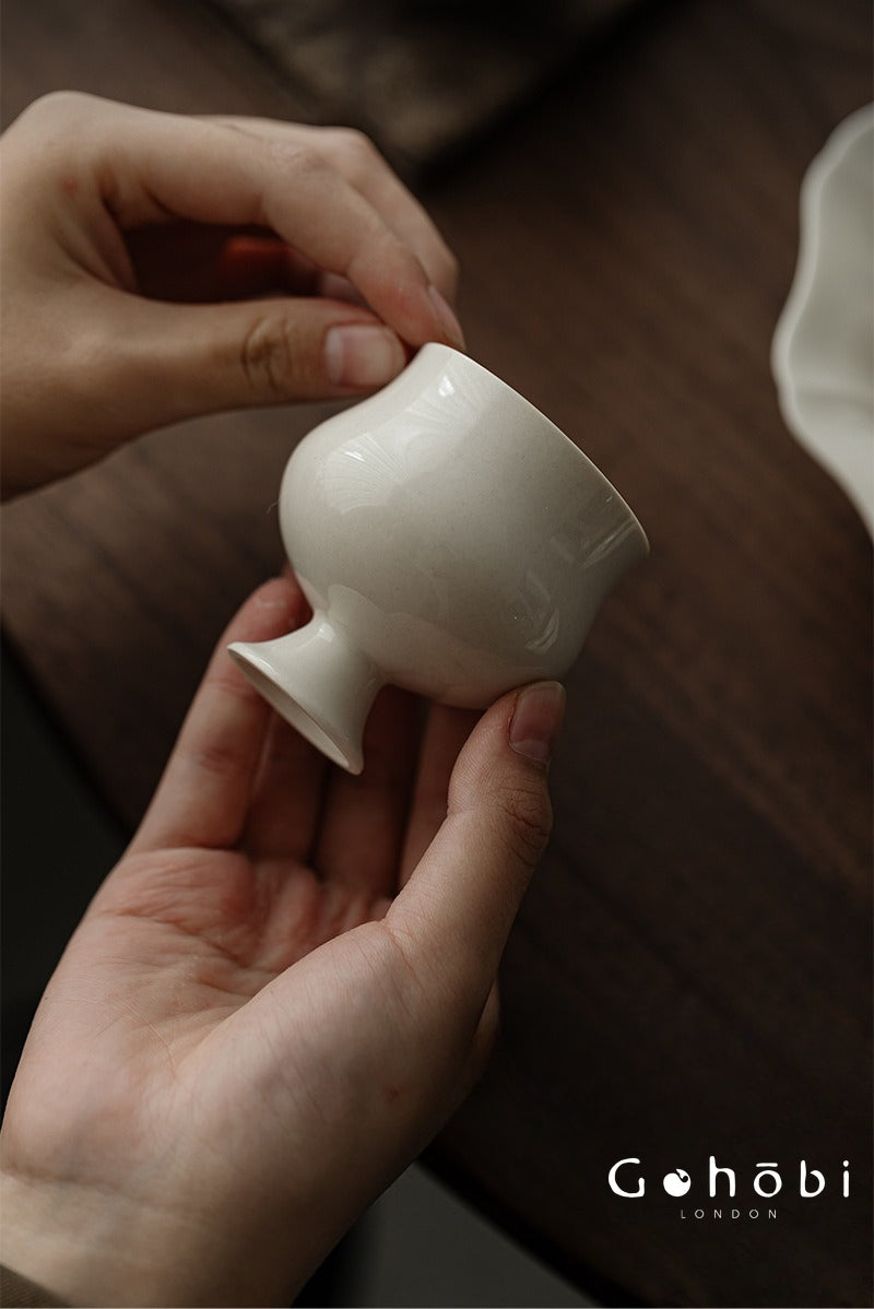 Gohobi Wood Ash Glaze High Foot Teacup – Song Style Bergamot Gongfu Master Cup