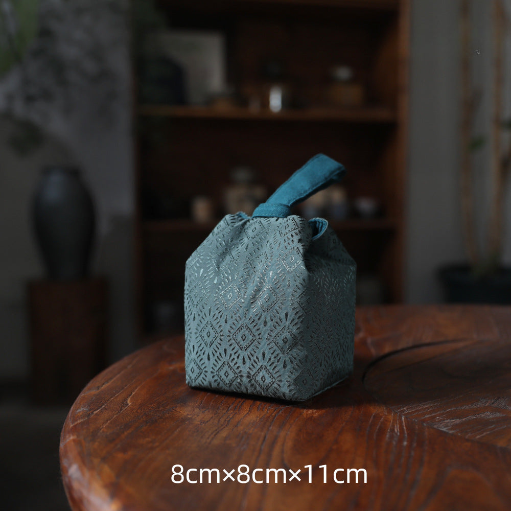 Gohobi Green Weaving Brocade Teaware Storage Travel Bag Shifuku