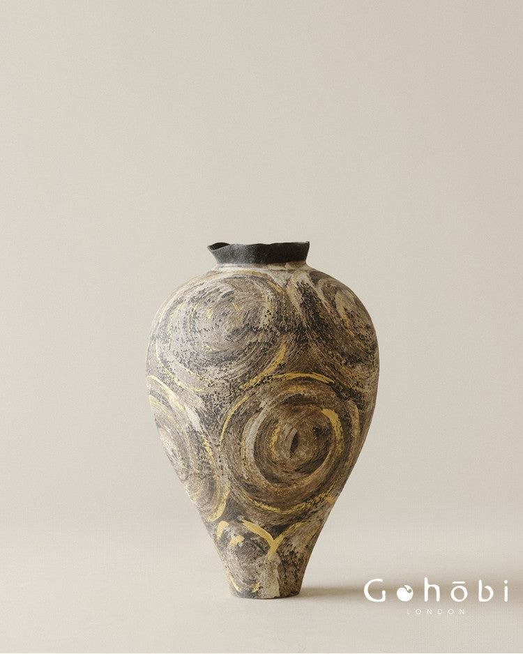 Gohobi Wabi-Sabi Japanese Style Ceramic Vase – Handmade Jingdezhen Sand Texture Flower Vase