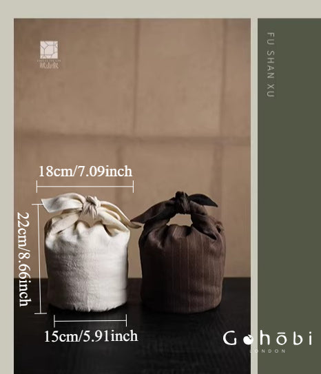 [賦山敘 x Gohobi] Gohobi Woven Flax Travel Tea Bag – Portable Teapot and Teacup Storage Pouch