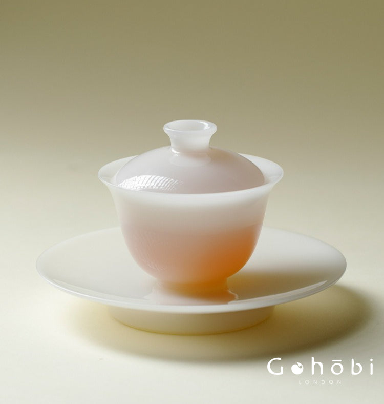 Gohobi Ice Jade Porcelain Gaiwan – Three-Piece Chinese White Porcelain Tea Bowl