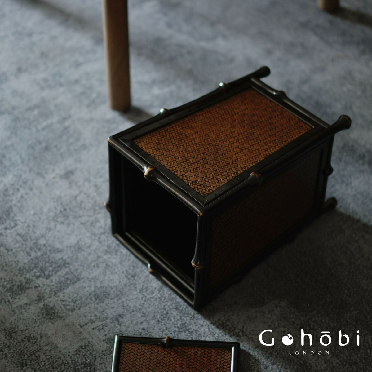 Gohobi Handmade Black Bamboo Waste Basket with Lid – Chinese Style Bamboo Trash Can for Living Room or Study