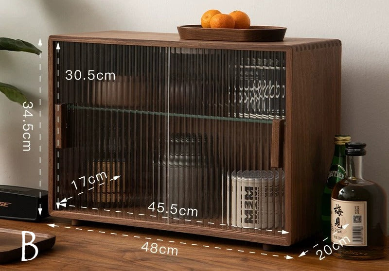 Gohobi Black Walnut Storage Cabinet – Solid Wood Medieval Style Tea and Tableware Cabinet