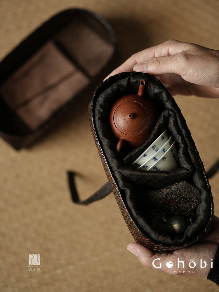 [賦山敘 x Gohobi] Gohobi Bamboo Travel Tea Box – Portable Tea Set Storage Bag with Carry Strap