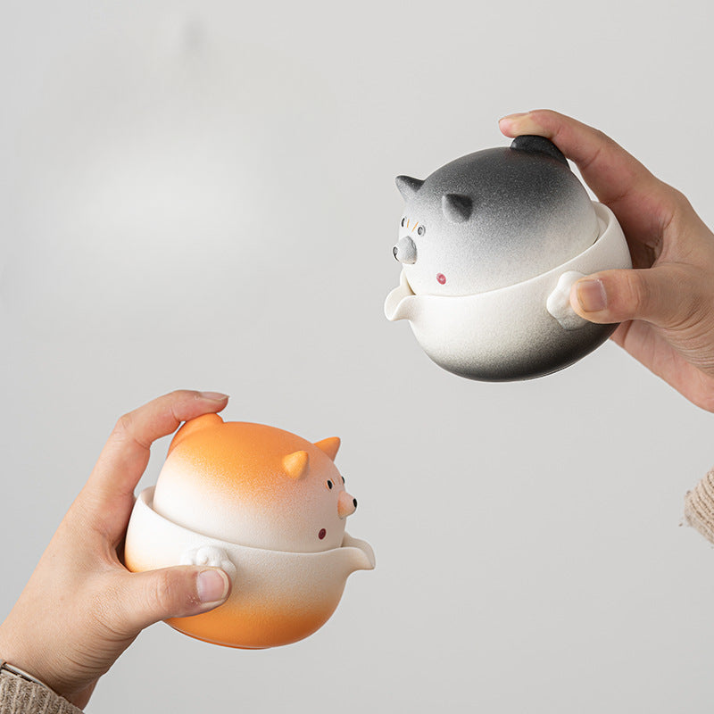 Gohobi Shiba Inu Teapot and Tea Cup Set Travel Tea Set