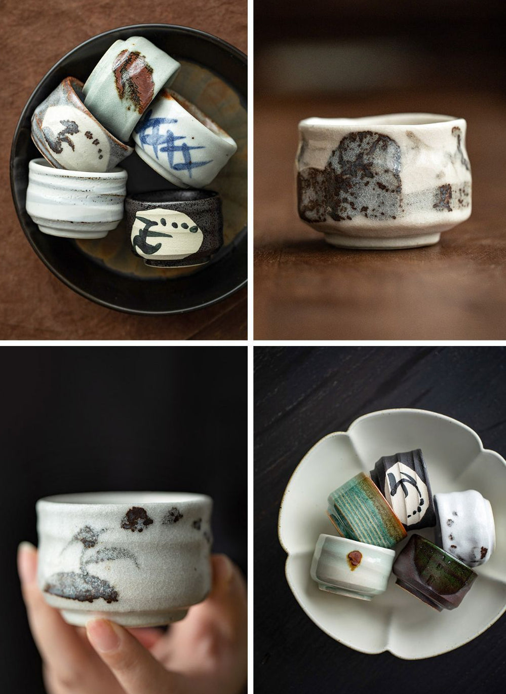 Gohobi Mino Yaki Evening Breeze Teacup Set - 5-Piece Simple Ceramic Cups with Wooden Box [Made In Japan]