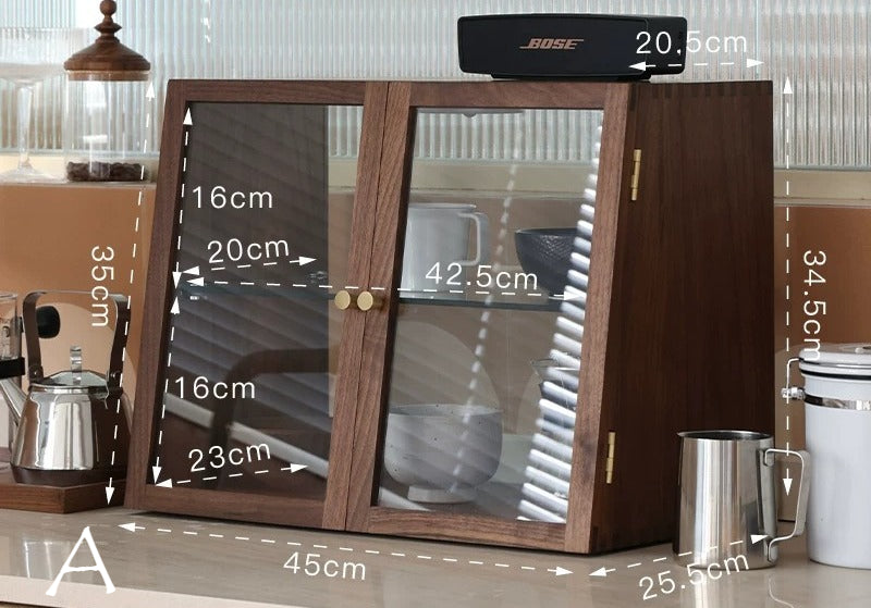 Gohobi Black Walnut Storage Cabinet – Solid Wood Medieval Style Tea and Tableware Cabinet (Clearance - Display)