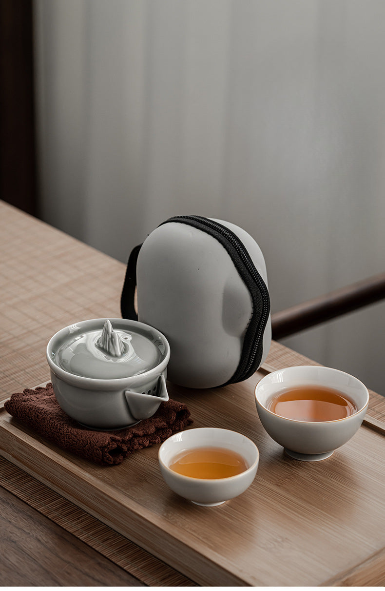 Gohobi Japanese Style Ice Grey Gaiwan Travel Tea Set 004