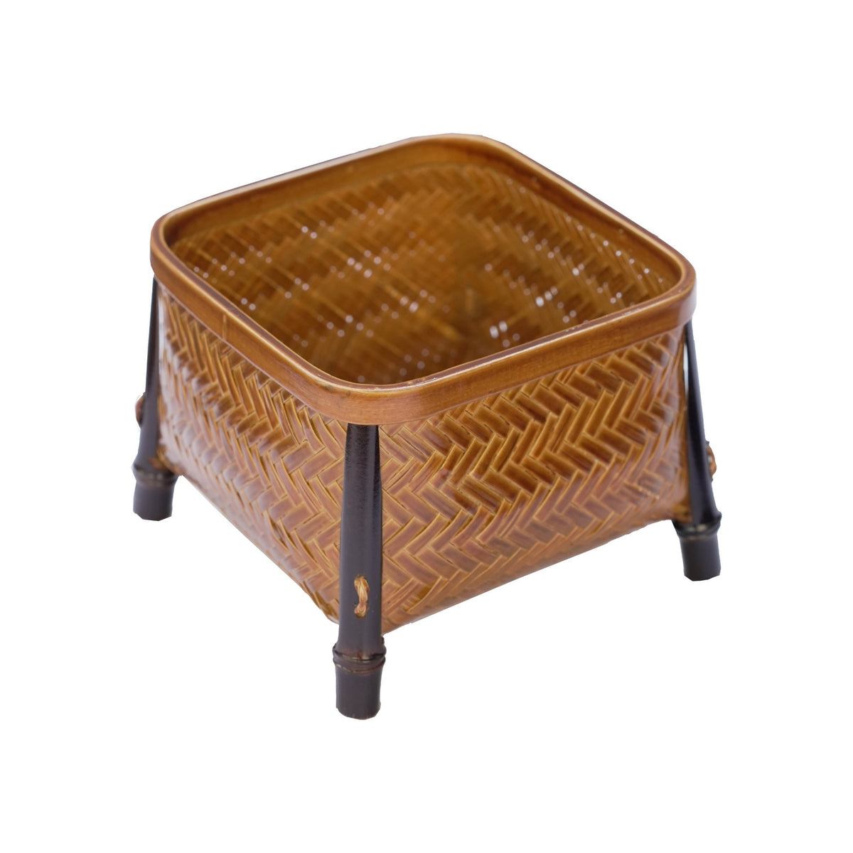 Gohobi Bamboo Woven Storage Basket – Lacquered Chinese Style Tea Accessory Basket