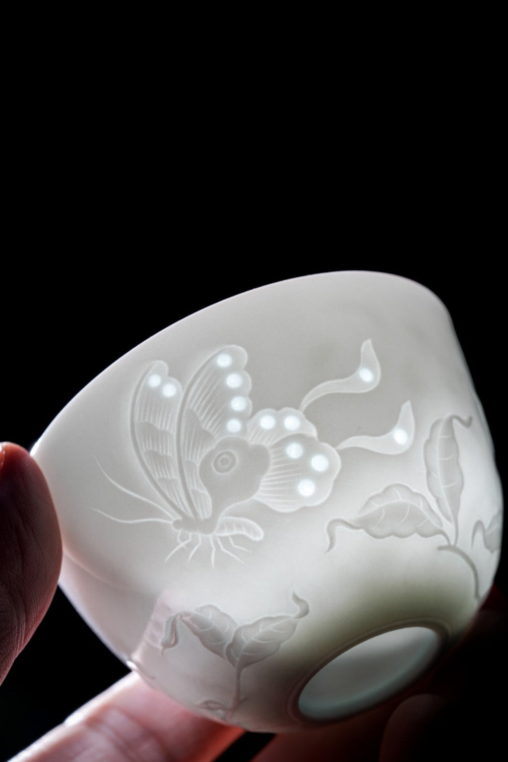 [清本源 x Gohobi Gallery] Thin-Body Sweet White Five Peach Butterfly Linglong Cup – Reclining Foot Form (80ml)