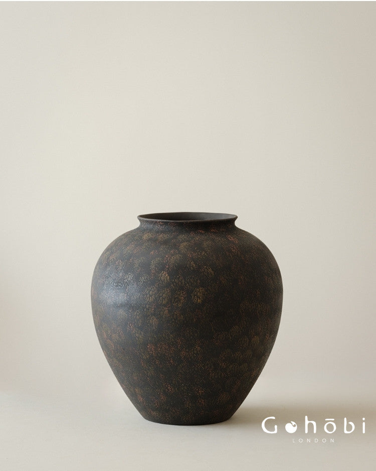 Gohobi Wabi-Sabi Japanese Style Large Black Sand Vase – Handmade Floor Standing Ceramic Flower Vase