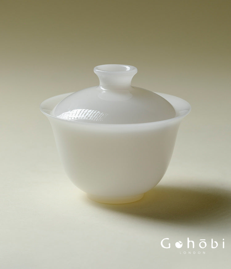 Gohobi Ice Jade Porcelain Gaiwan – Three-Piece Chinese White Porcelain Tea Bowl