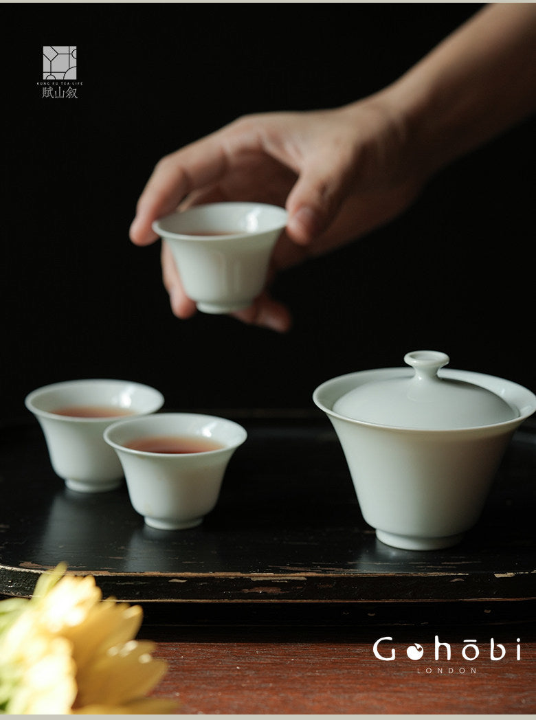 [賦山敘 x Gohobi] Gohobi Pure White Porcelain Gaiwan – Horseshoe Shape Thin Porcelain Gongfu Tea Bowl