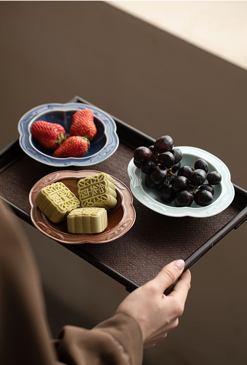 Gohobi Traditional Japanese Glazed Fruit Nuts Small Plate - Begonia Lotus 008