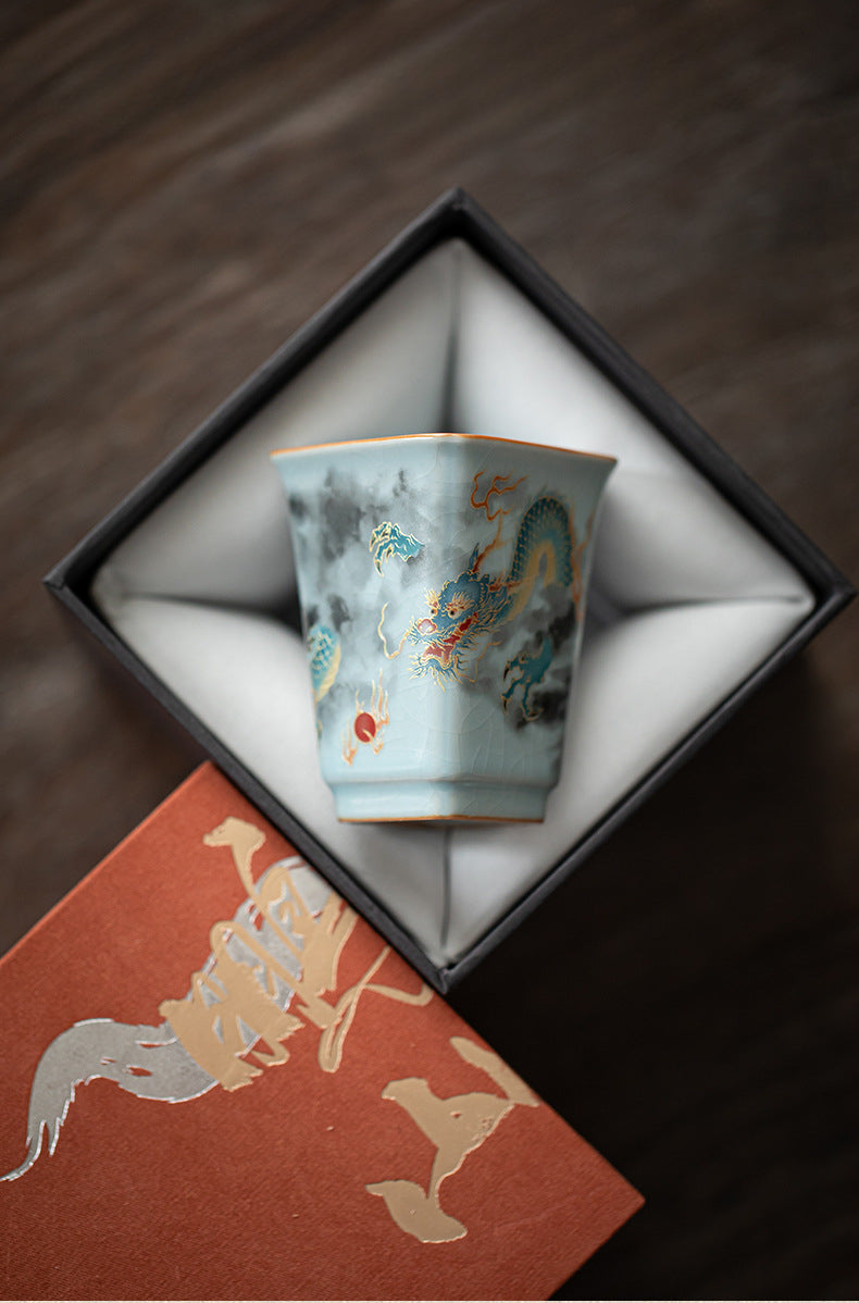 Gohobi Blessing Bell Celadon Dragon Teacup