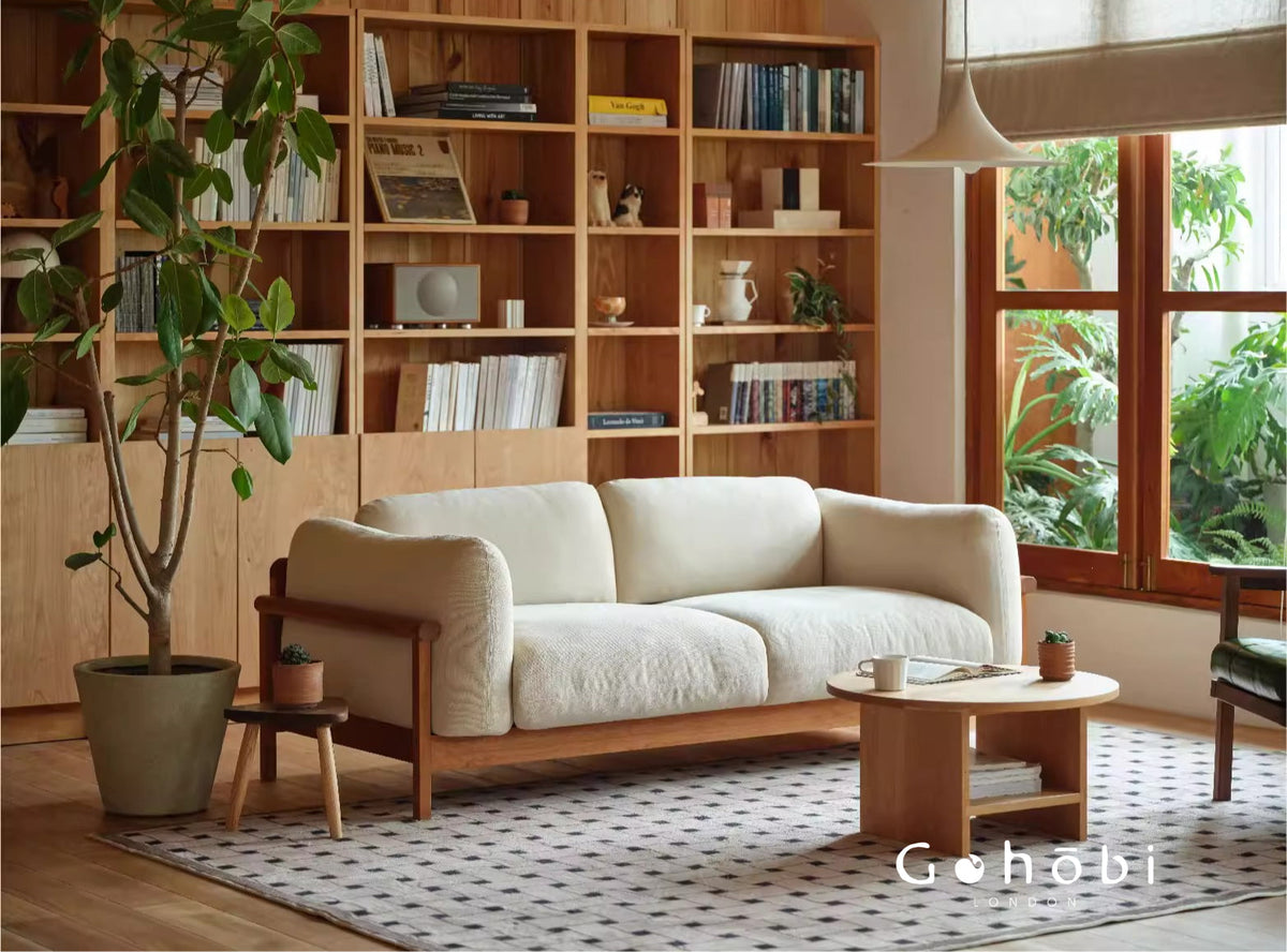 Gohobi Nordic Solid Wood Fabric Sofa – Handmade Double Sofa for Living Room or Small Apartment | FSC Certified Furniture