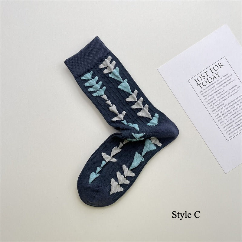 Gohobi Embossed Floral Geometric Socks