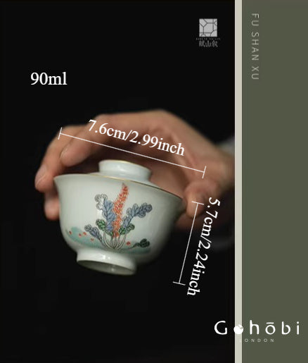 [賦山敘 x Gohobi] Gohobi Jingdezhen Hand-Painted Gaiwan – Ancient Cabbage Design Ceramic Gongfu Tea Bowl