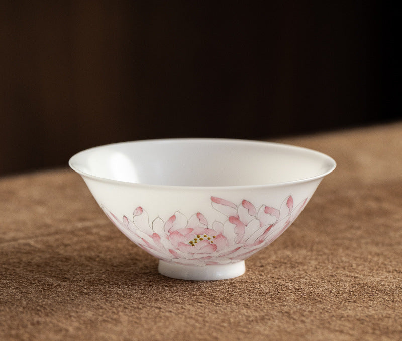 Gohobi Hand-painted Jade White Lotus Porcelain Tea Cup